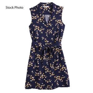 POPSUGAR Sz 2XL Navy Floral Sleeveless Mini Shirt Dress w/ Pockets & Tie Waist